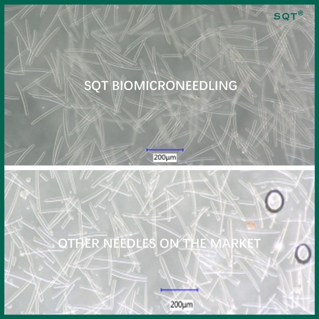 Microscope comparison between SQT sponge spicules and ordinary cosmetic needles