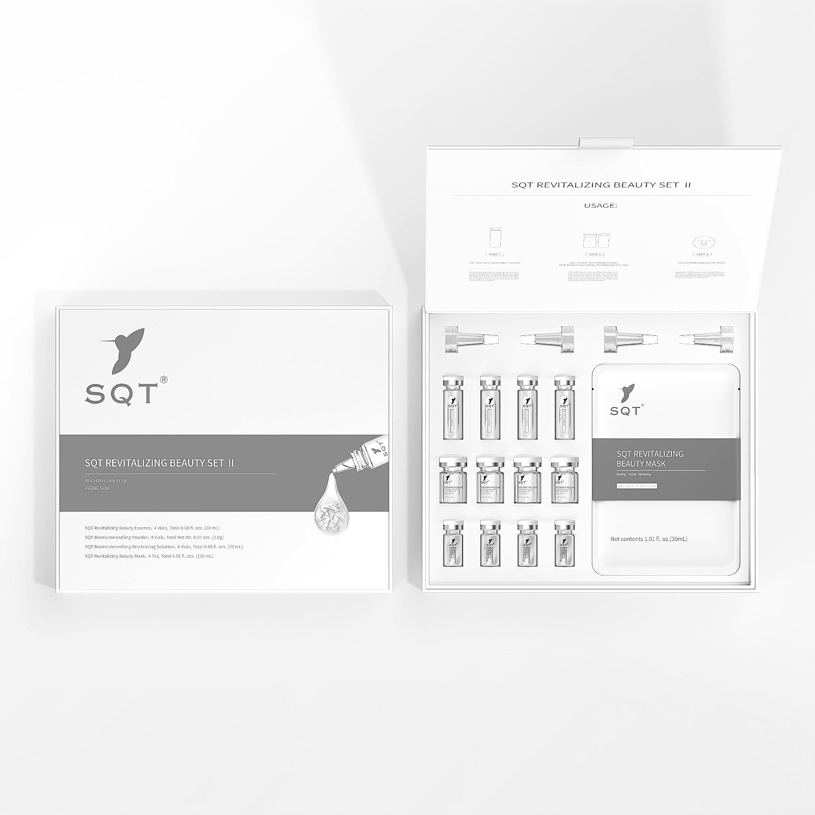 Open SQT Revitalizing Beauty Set II with vials and beauty mask