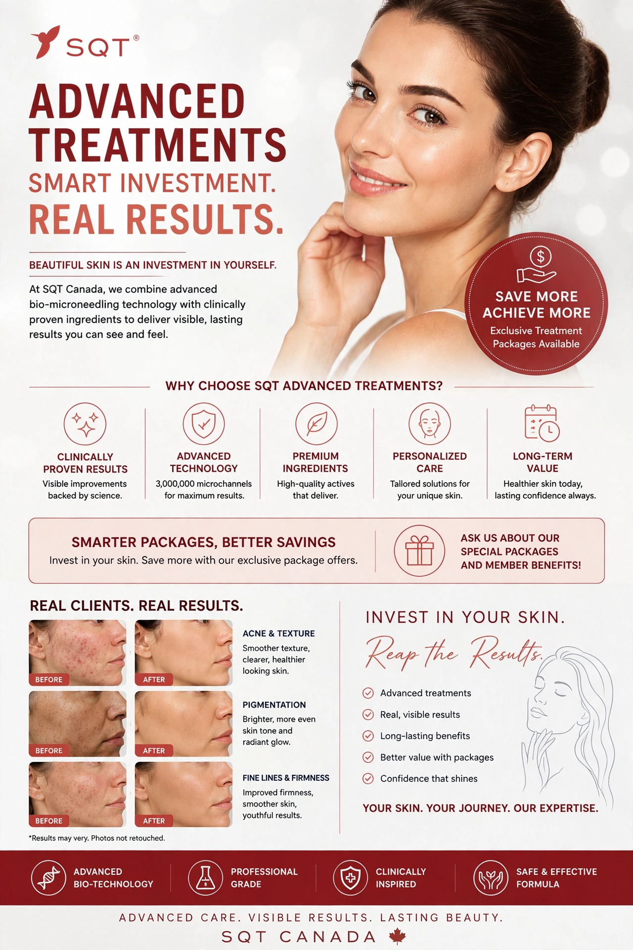 SQT advanced treatment examples with before-and-after skin results
