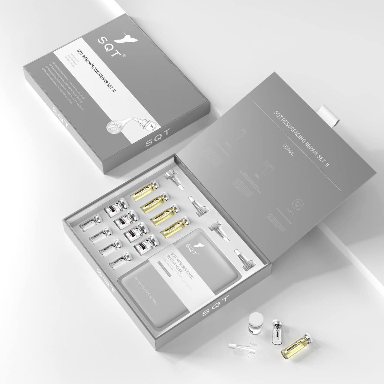 Open SQT Resurfacing Repair Set II with treatment vials and repair mask